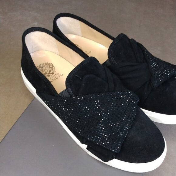 Vince Camuto Barita Black Suede Rhinestone Slip-On Sneakers 9.5 Wide Holiday - Picture 8 of 16